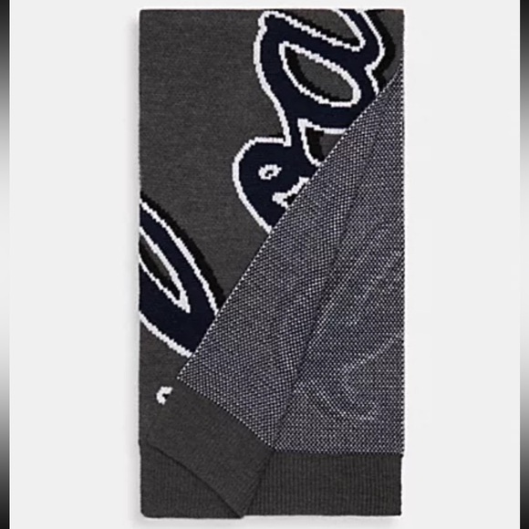 Coach Script Print‎ Knit Muffler Gray Scarf NWT Unisex